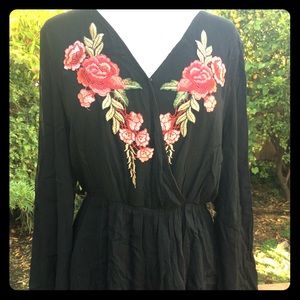 Black and Red Rose Long-sleeve Romper